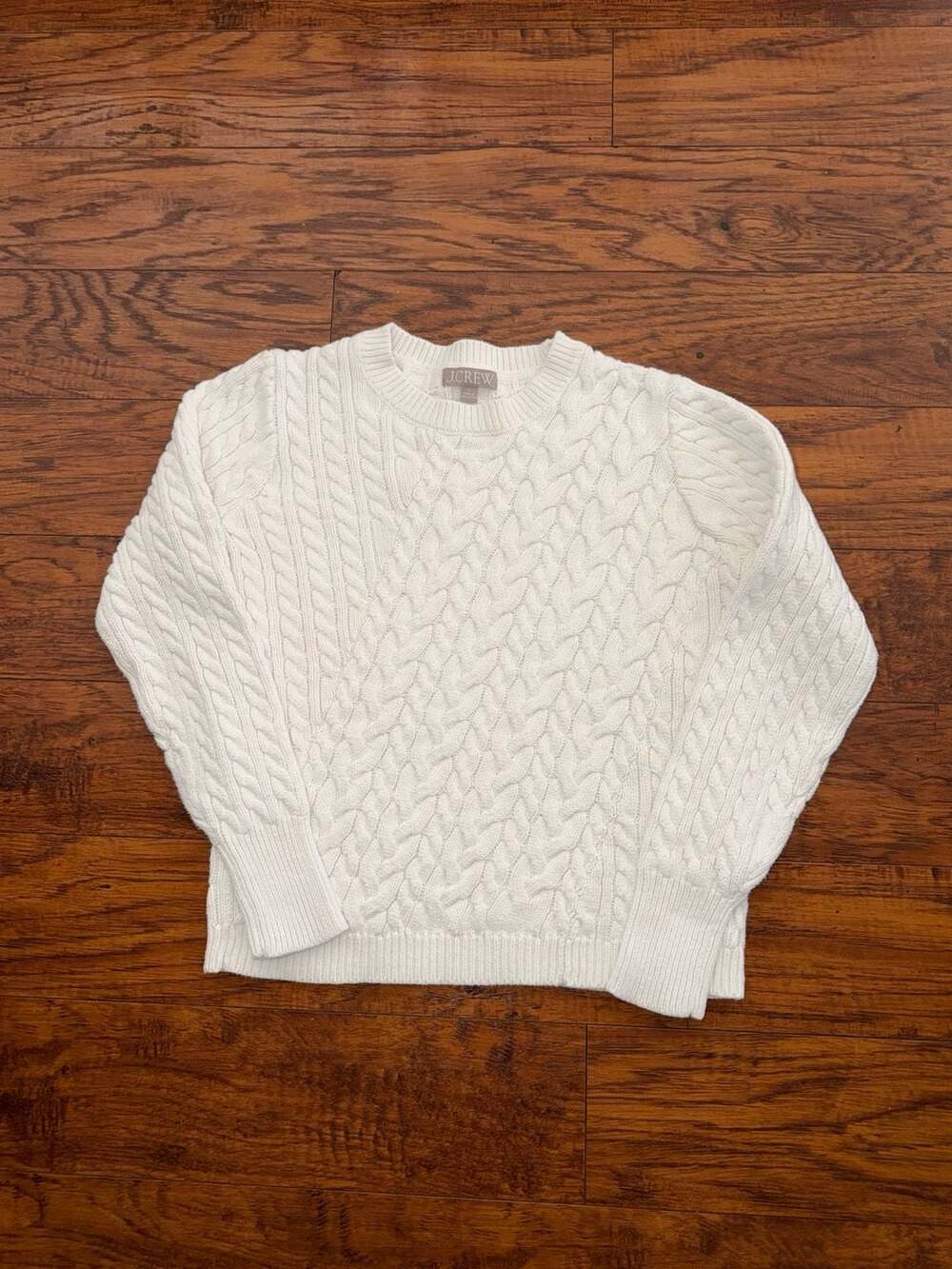 J.Crew Cable Knit Sweater Size S White Crewneck Pullover